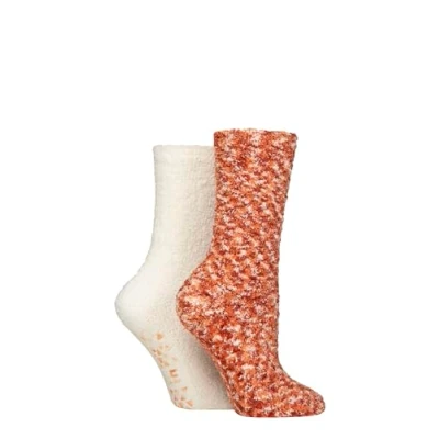 Image of Women&#039;s 2 Pair Elle Multi Cosy Slipper Socks with Grip Wild Poppy 4 8