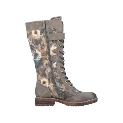 Image of Rieker 94734 taupe floral print tall brogue lace up boots (Taupe, UK Footwear Size System, Adult, Women, Numeric, Medium, 8)