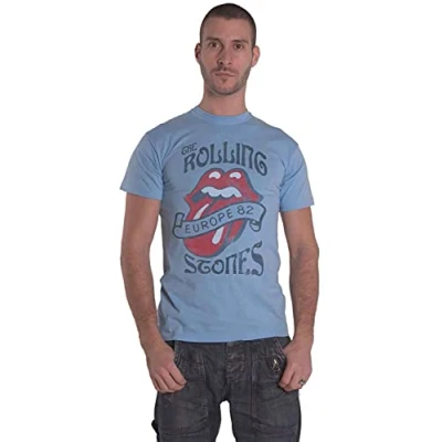 Image of The Rolling Stones T Shirt Europe 82 Tour Band Logo Official Mens Stone Blue L