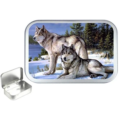 Image of TEEZ Wolf Portrait 50ml Silver Hinged Tobacco Tin, 1oz Tin