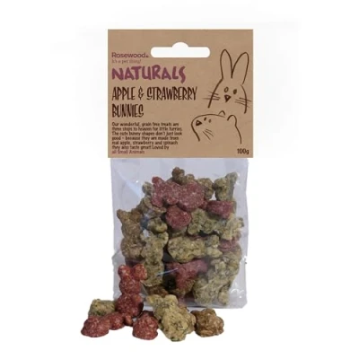 Image of Naturals Rosewood Apple &amp; Strawberry Bunnies, Rabbit Treats Small Animal Treats, 100g