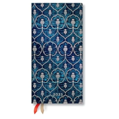 Image of Paperblanks 12 Months 2023 Diary Blue Velvet Horizontal Delgado (95 x 180 mm)