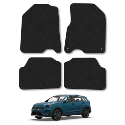 Image of Rubber Car Mats Compatible with Kia E Niro (2019 2022) Tailored Fit Floor Set Accessory Black Custom 4 Pieces Clips Anti Slip Backing, Heavy Duty &amp; Waterproof