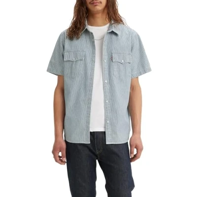 Image of Levi&#039;s Men&#039;s Ss Relaxed Fit Western Shirt, Vander Denim Railroad Stripe, S