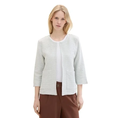 Image of TOM TAILOR Women&#039;s 1041218 Blazer, 34869 Offwhite Green Stripe Ck, 18