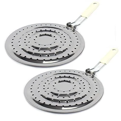 Image of 2 Pack Double Thickening Heat Diffuser Reducer Flame Guard Simmer Plate, Stainless Steel for Electric and Gas Stovetops Hob, 8 inch Cooker Pan Conducts Evenly, Detachable Handle