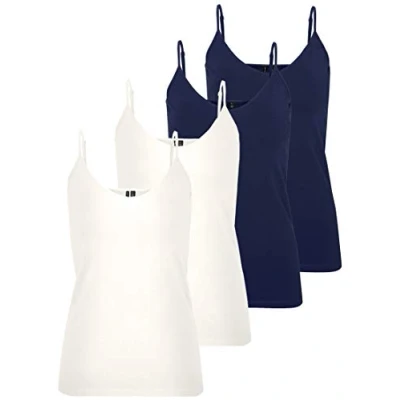 Image of VERO MODA Women&#039;s Vmmaxi My Soft V Singlet Top, White/Blue (2 x Snow White/ 2 Black Iris), M