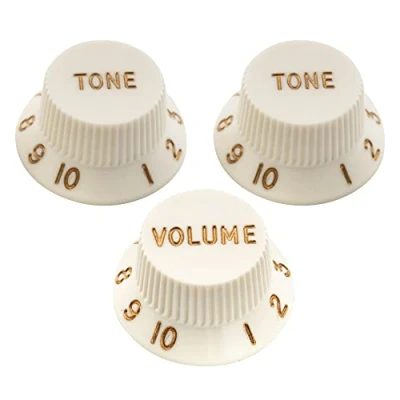 Image of Musiclily Ultra Universal Fitting Size Strat Knobs 2 Tone 1 Volume Set for Fender Stratocaster ST Style Electric Guitar, Aged White