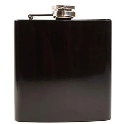 Image of E Volve I13_3 Modern Style Hip Flask 6 Oz Stainless Steel Smooth Black Gloss Finish