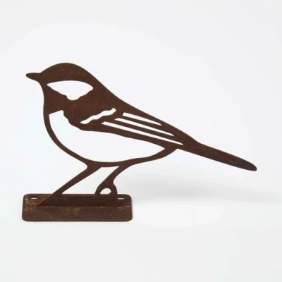 Image of HOMESCAPES Garden Fence Topper, Metal Great Tit Bird Rustic Decor, Durable 100% Mild Steel Silhouette, Weatherproof