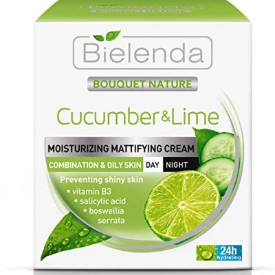 Image of Bielenda Bouquet Nature Cucumber and Lime Day / Night Mattifying Face Cream for Combination Oily Skin