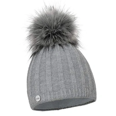 Image of ELIMELI® Cashmere Hat Women&#039;s Winter Warm Knitted Wool with Faux Fur Bobble Slouch Beanie Women for Made in EU, gray, One Size Fits All