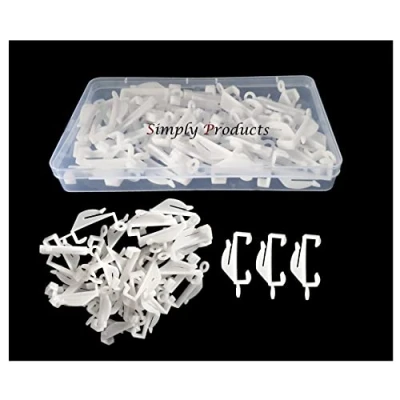 Image of 50pcs Curtain Track Rail Hooks, Plastic White Hooks for Window Curtain, Door and Shower (50pc Hooks)