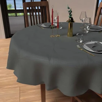 Image of Soleil d&#039;ocre, Round Stain Resistant Tablecloth 180 cm Diameter Grey