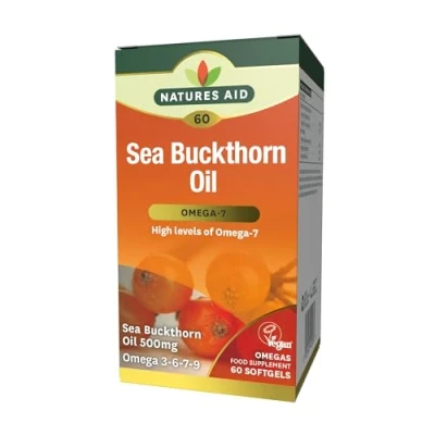 Image of Natures aid 100% Pure Omega 7 Sea Buckthorn Oil 500mg, 60 Vegetarian Softgels