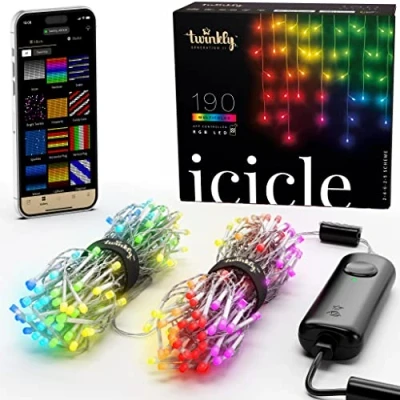 Image of Twinkly Icicle 190 LED RGB, Outdoor and Indoor Cascade Lights, Smart Multicolor Compatible with Alexa, Google Home, IP44, App Control, Transparent Wire, 5.5m