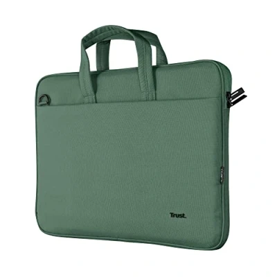 Image of Trust Bologna Sustainable Slim Laptop Bag 16 Inch with Shoulder Strap, Eco Bag, Recycled Plastic Case, RPET Work Lightweight Carrying Case for Travel, Business, Office, School Green