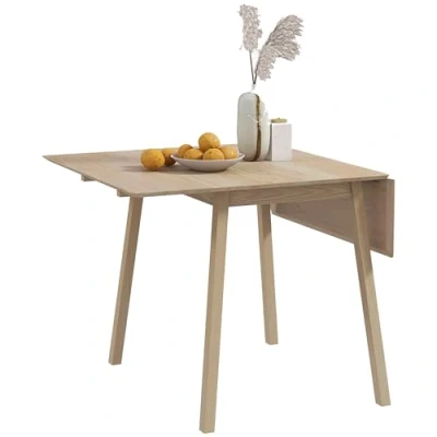 Image of HOMCOM Folding Dining Table, Extendable Kitchen Table for Small Space, Wooden Drop Leaf 2 4 People, Natural Wood Effect