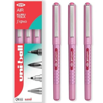 Image of uni ball EYE UB 157D Liquid Ink Rollerball Pens 0.7mm Nib In Gift Box (Pack of 3, Pink)