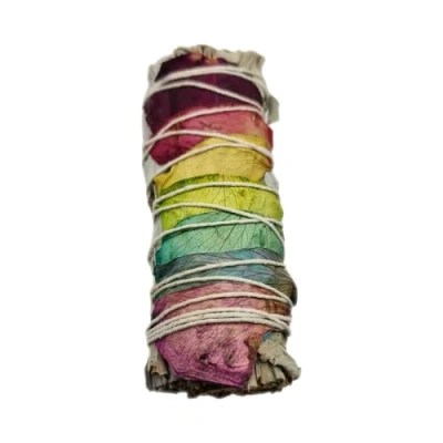 Image of Sage Smudge Stick 4&quot; (White and 7 Chakra Petals 4&quot;)