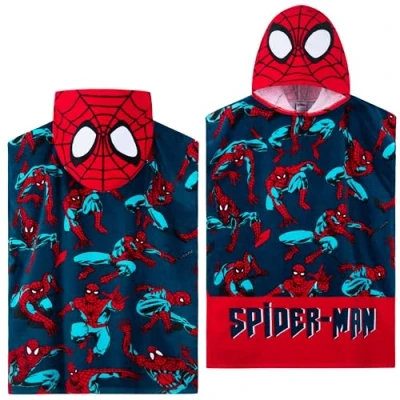 Image of Marvel Hooded Towel for Kids, Absorbent Bath with Hood the Pool, Beach Holiday Essentials (Red/Blue Spiderman, 6 9 Years)