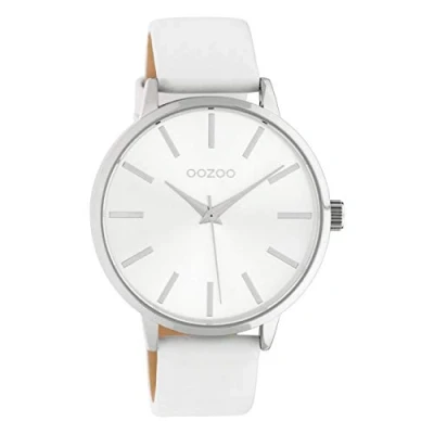 Image of Oozoo Women&#039;s Watch with Leather Strap 42 mm Colours of Unicolour, White &amp; Silver, groß, Strap.