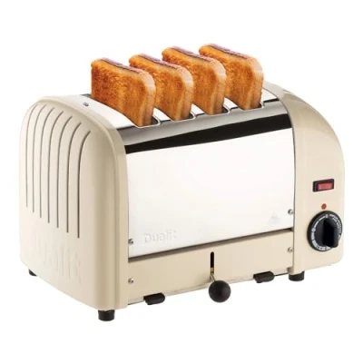 Image of Dualit Classic 4 Slice Vario 2.2kW Toaster, Cream and Stainless Steel, Hand Built in the UK, Replaceable Proheat Elements, Heat 2 or Slots, Defrost Bread, Mechanical Timer, Model 40354, CD331