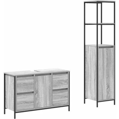 Image of vidaXL 2 Piece Bathroom Furniture Set Grey Sonoma Engineered Wood