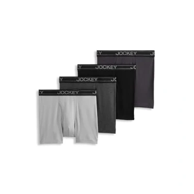 Image of Jockey Men&#039;s Underwear Lightweight Cotton Blend 5&quot; Boxer Brief 4 Pack, Charcoal Heather/Trusted Pewter/Quartz Grey/Black, M