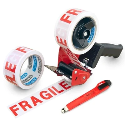 Image of Rapesco 1618 Germ Savvy Antibacterial 960 Packing Tape Dispenser with 2 ‘Fragile’ Tapes