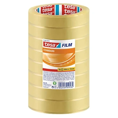 Image of tesa tesafilm standard Self Adhesive Clear Tape Transparent Multi Purpose for Home, Office and School, 66 m x 19 mm Pack of 8