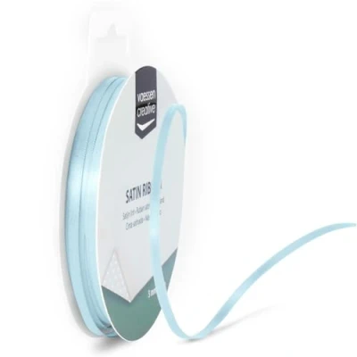 Image of Vaessen Creative Satin Ribbon, Light Blue, 3mm x 10m, Elegant Shine for Card Making, Scrapbooks, Gift Wrapping and Other Craft Projects, 3 mm