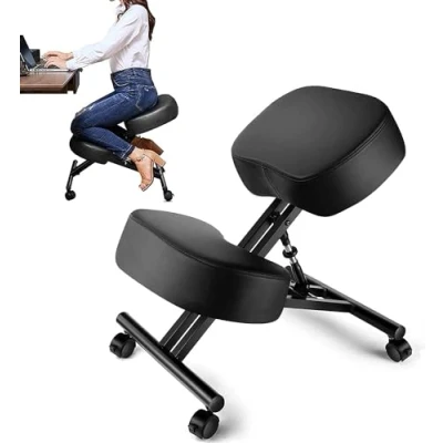 Image of Himimi Kneeling Chair Ergonomic with Thick Memory Foam Cushion, Height Adjustable Office Stool, Knee Support to Relieve Back Pain &amp; Improve Posture, Brake Casters, for Home