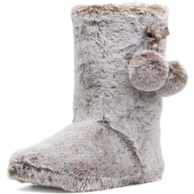 Image of DUNLOP Ladies Womens Slippers Full Bootie Boots Faux Fur Memory Foam Shoes Sizes 3 9 (Mocha, UK Footwear Size System, Adult, Women, Numeric, Medium, 5)