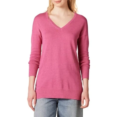 Image of Amazon Essentials Women&#039;s Lightweight Long Sleeved V Neck Tunic Sweater (Available in Plus Size), Pink Heather, L