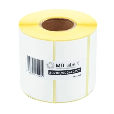 Image of MD Labels White Thermal on Roll 80 x mm Pack of 500 Permanent Adhesive for Barcode