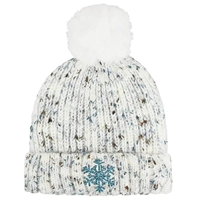 Image of TeddyT&#039;s Women&#039;s Snowflake Fleece Lined Knit Thermal Bobble Hat (Snowy White), S L