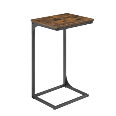 Image of VASAGLE C Shaped Side Table, Set of 2, Bedside Sofa with Metal Frame, Industrial, for Living Room, Bedroom, Rustic Brown and Ink Black LET355B01