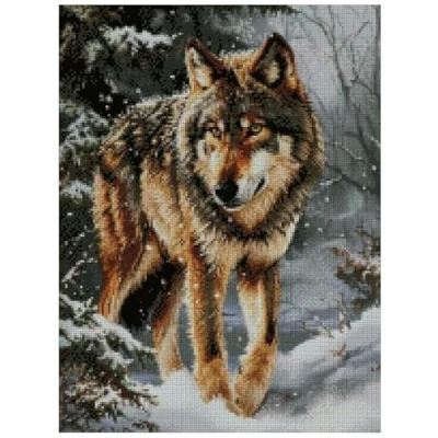 Image of Wolf in Winter Cotton Counted Cross Stitch kit, Cotton,150x200 Stitch, 26x36cm kit