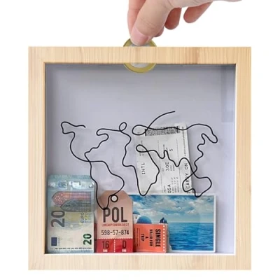 Image of HUNYA Adventure Archive Box Frame, Wood Travel Ticket Shadow with Slot, Collection Box, for Movie Concert Stubs