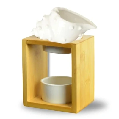 Image of Zen&#039;Arôme Shell Scented Wax Melting Burner Essential Oil and Room Fragrance Diffuser Aromatherapy Candle Holder Wooden Ceramic Decorative Height: 12 cm