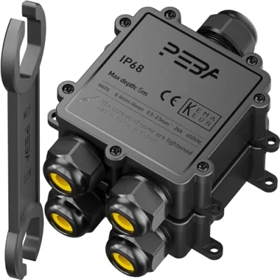Image of PEBA® IP68 Waterproof Junction Box,Waterproof Cable Connector Outdoor, 3 Way Outdoor Connectors, Wire Connector,Extension Electrical Protector for Diameter Ø4mm 14mm Black(2 Pack)