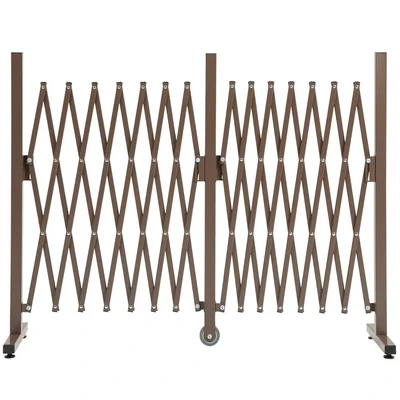 Image of Outsunny Freestanding Garden Fencing, Expanding Picket Fence Trellis, Movable Scissor Grid, Foldable Screen Panel for Patio Lawn Decoration, 405cm x 103.5cm, Dark Brown