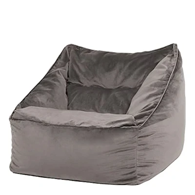 Image of icon Natalia Velvet Lounge Chair Bean Bag, Charcoal Grey, Giant Bag Chair, Large Bags for Adult with Filling Included, Accent Living Room Furniture