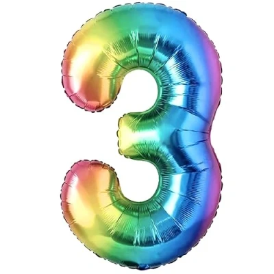 Image of Balloon 3rd Birthday Number 3 Multicolor XXL Giant Foil 40 Decoration. Flies with Helium.