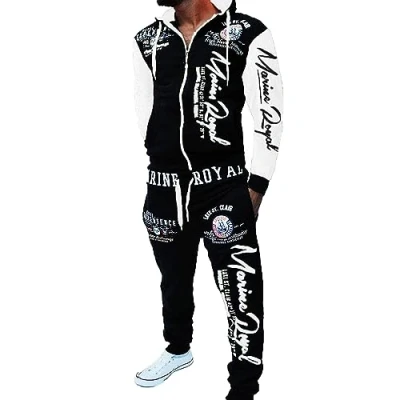 Image of HHGKED Men &#039;s Casual Tracksuit Hooded Full Zip Elastic Waistband Sweatsuit Set, White, Medium