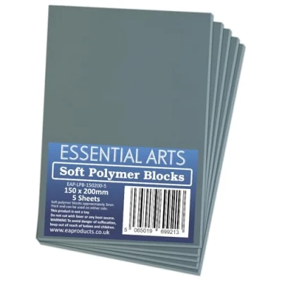Image of Essential Arts 150 x 200mm Double Sided Soft Grey Polymer Blocks Pack of 5 3mm Thick Super Relief Printing Sheets for Easy Lino Carving Art and Craft