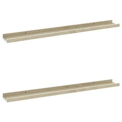 Image of vidaXL Wall Mounted Shelves 2 pcs, White and Sonoma Oak, 80x9x3 cm, MDF Material, Versatile Placement, Easy to Clean, Requires Assembly