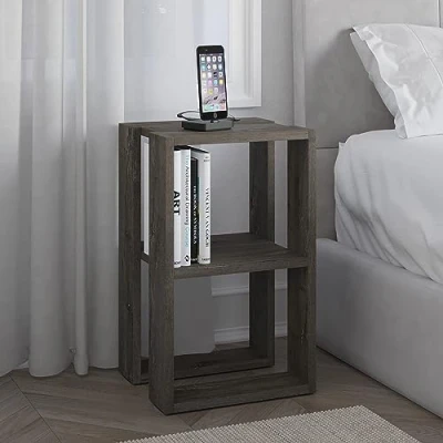 Image of Modern Nightstand Bedside Table Stylish Multi Functional Side for Bedroom, Living Room, Office 2 Tier Lamp Holder &amp; Coffee Easy to Assemble 30 x 34 55 cm (Dark Coffee)
