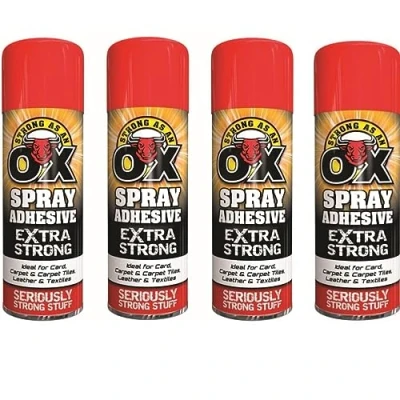 Image of STOREX 4 X 500ml adhesive Spray, Glue Spray Contact Super Strong for Multi Purpose Craft Carpet Foam Fabric Cans